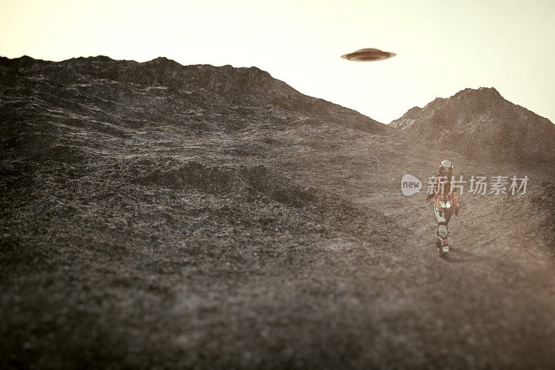 Astronaut walking towards UFO